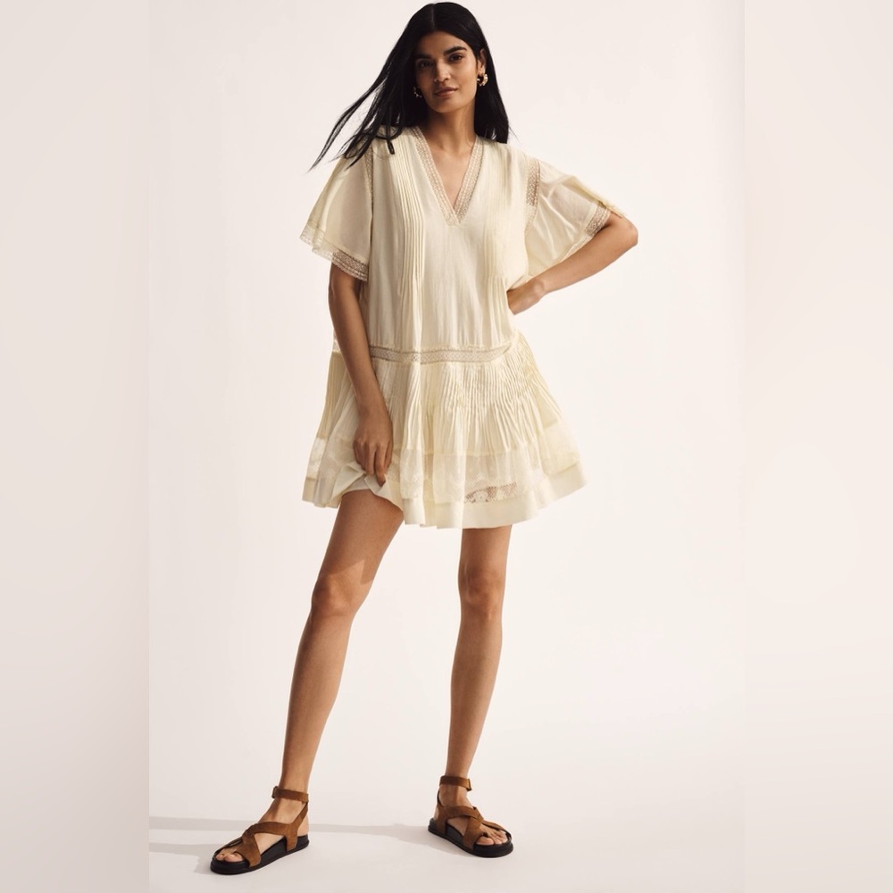 Maeve Anthropologie Pintuck Swing Tunic Dress Butter Yellow Size S NWT Boho Mini
